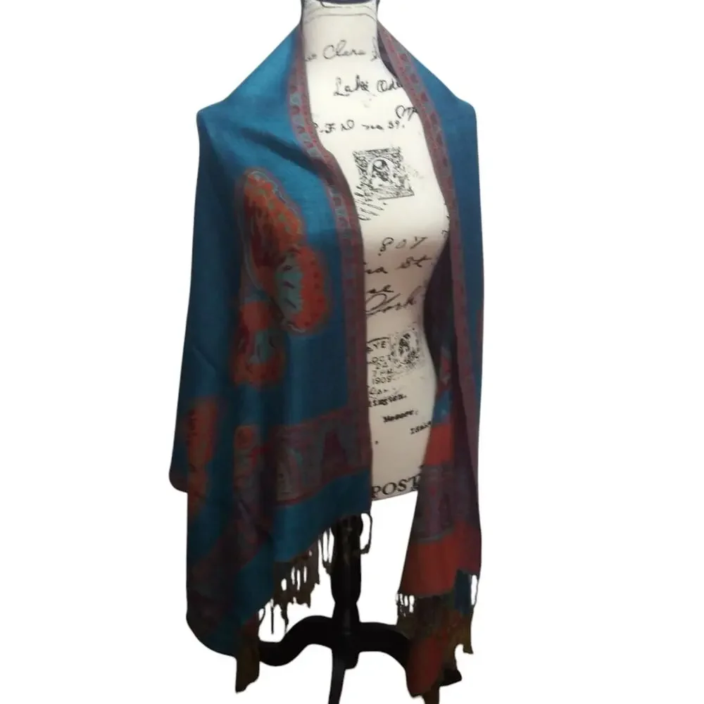 Blue Elegant Blue Butterfly Fringe Novelty Spring Summer Scarf Shawl